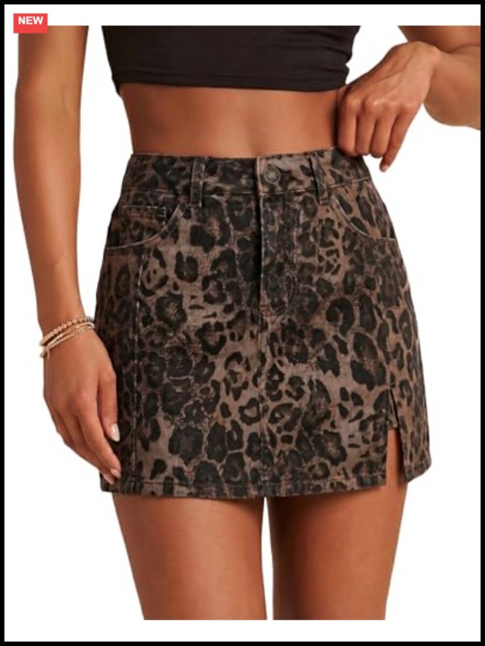 Denim Skort Mini Skirt Attached Shorts High Waisted Stretchy Slit Jean Skort